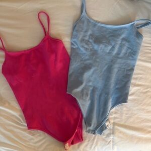 Pink and Blue Ribbed Tank Top Bodysuits